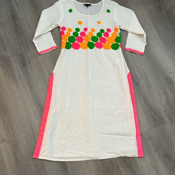 Shakumbhari Kurta Indian Women’s Beige w/Embroidered Circles -M - Picture 2 of 8